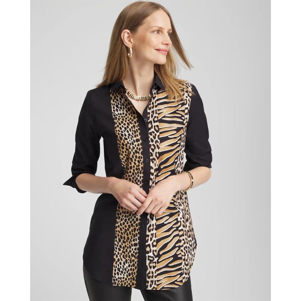 Chico's No-Iron Mixed Animal Print Tunic Chico’s 2 (Large / US 12) NWT